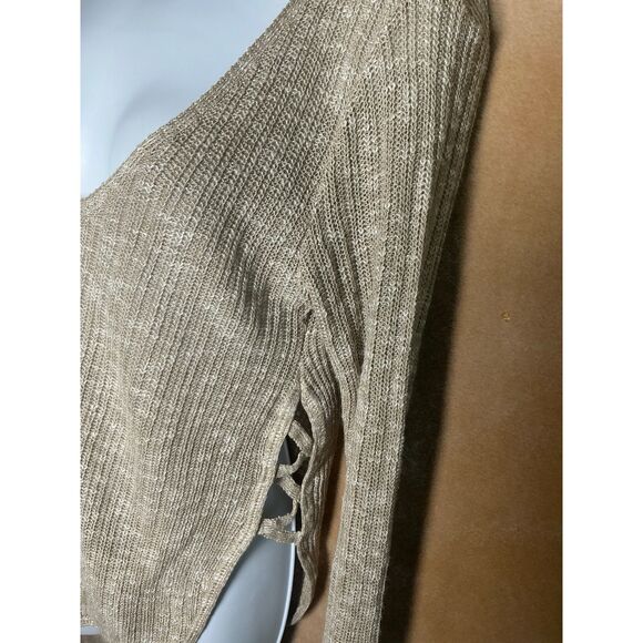 EXPRESS Knit Sweater V Neck Lace Up Sides Beige Casual Women's Size S - Picture 9 of 11